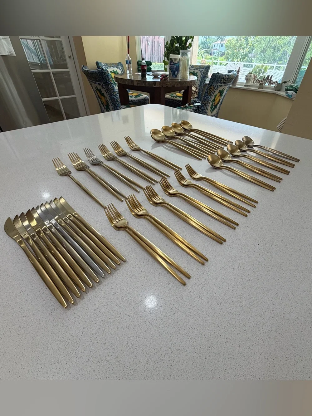 Matte Gold Stainless Steel Flatware Set - 56-Pieces Modern Cutlery.